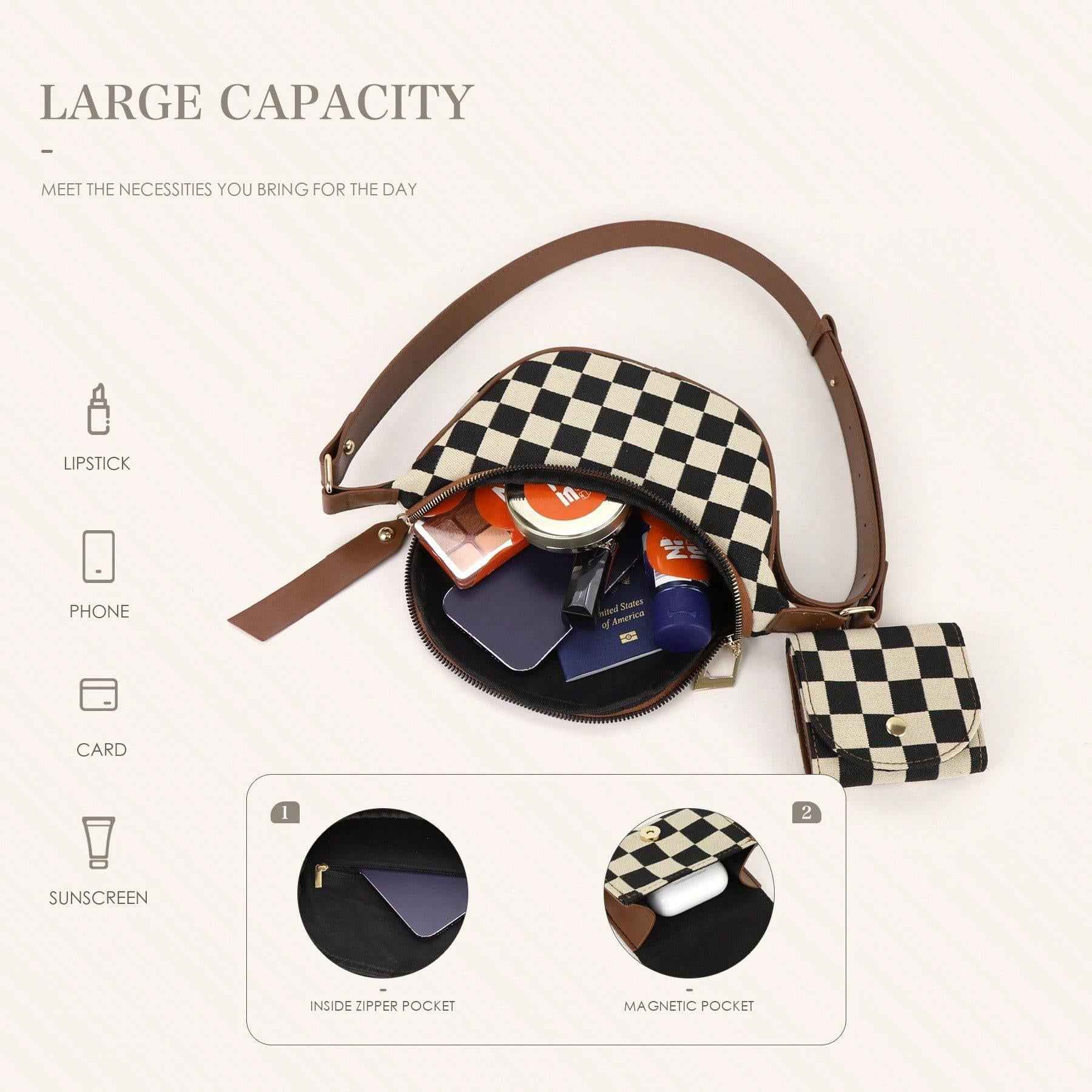 Checkerboard Chest Bag - Fashion Plaid Waist Bag & Messenger Fanny Pack for Everyday Use