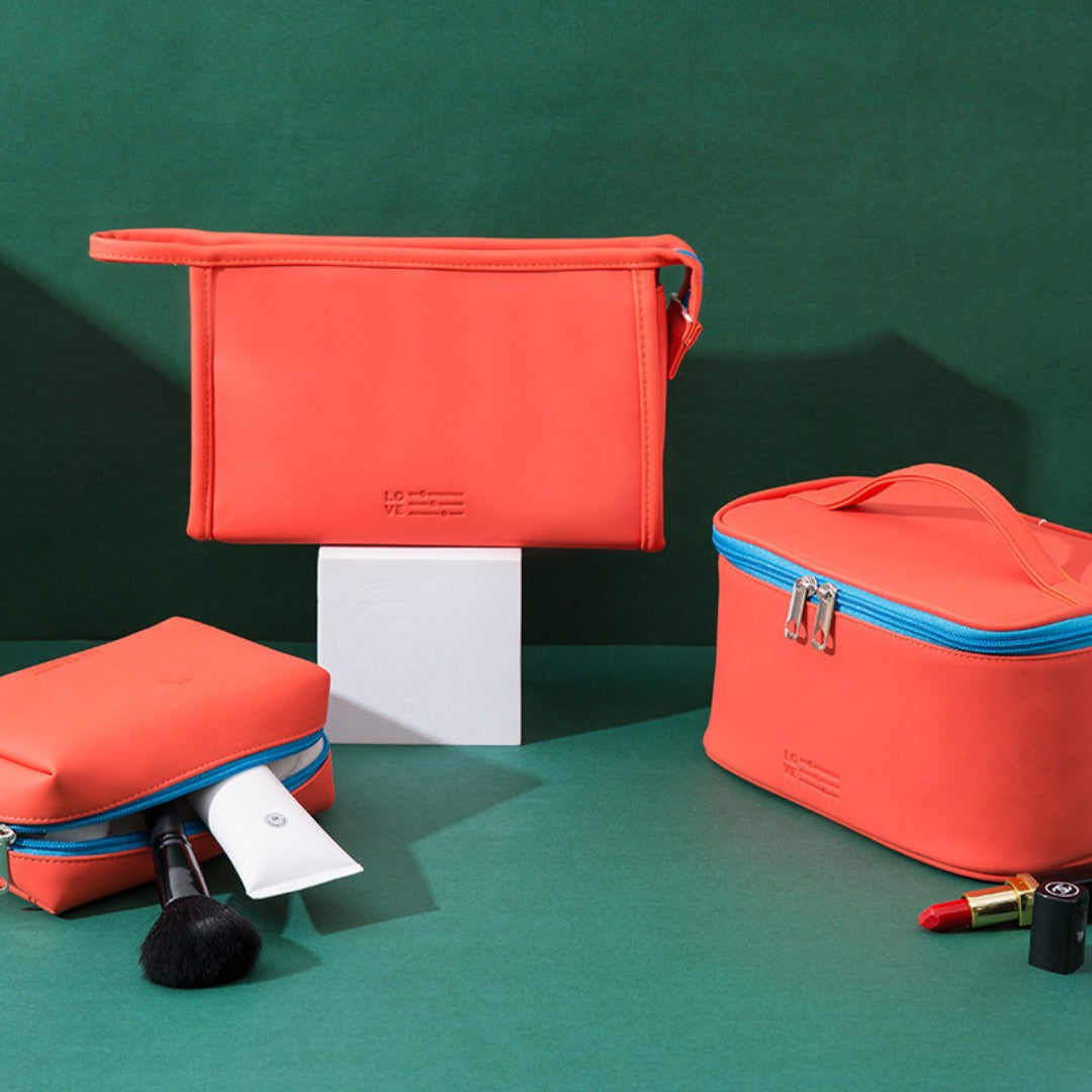 3-Piece Large Capacity Makeup Bags Set - Waterproof PU Cosmetic Organizer for Gym, College, Travel -dropshippingabc.com