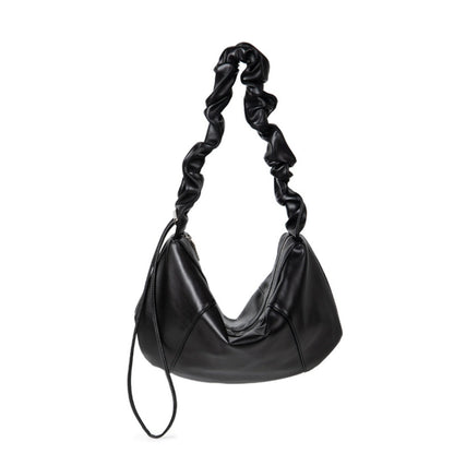 Drawstring Pleated Soft Leather Underarm Bag - Large Capacity Small Shoulder Hobo Bag -dropshippingabc.com