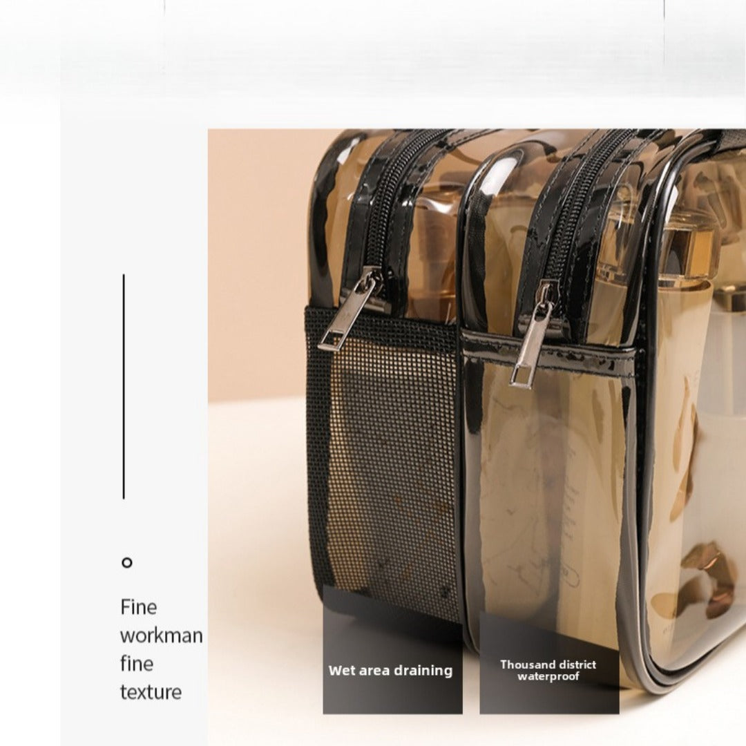 Transparent PVC Makeup Bag with Wet-Dry Separation - Double Layer Waterproof Travel Toiletry Organizer -dropshippingabc.com