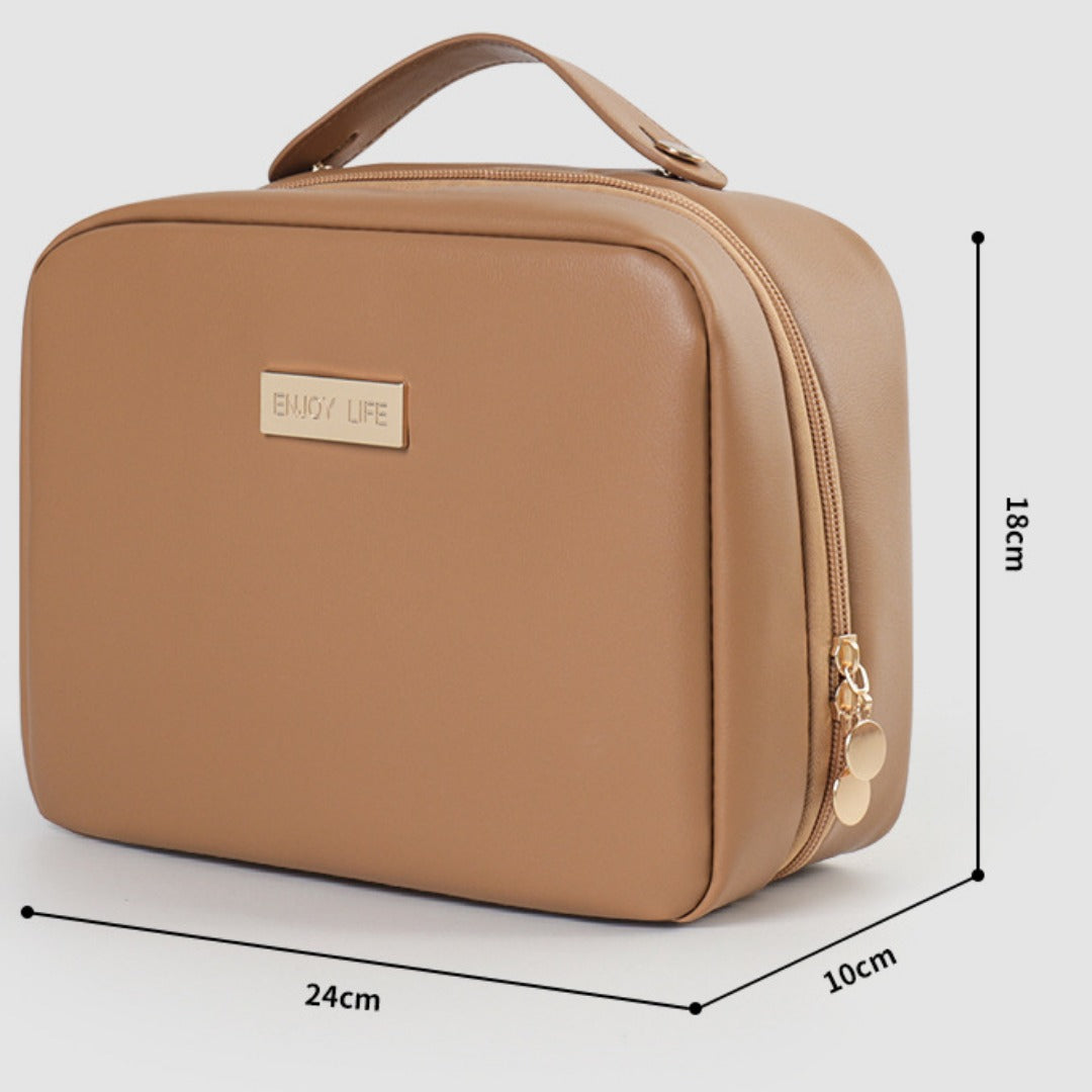 PU Square Makeup Bag - Large Capacity Portable Cosmetic Organizer with Compartments for Travel -dropshippingabc.com