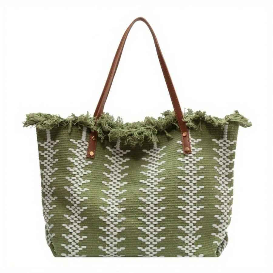 Beach Tote Bag - Bohemia Canvas Woven Summer Purse, Big Vacation Bag Lightweight Simple Design
