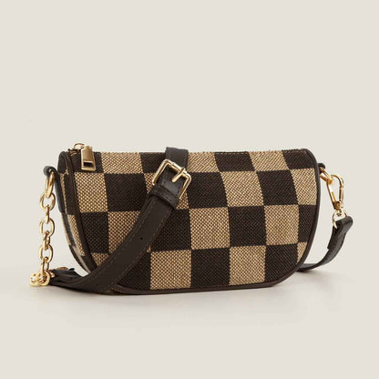 Checkerboard Canvas Crossbody Bag - 2-in-1 Compact Chest Bag & Fanny Pack for Everyday Commute