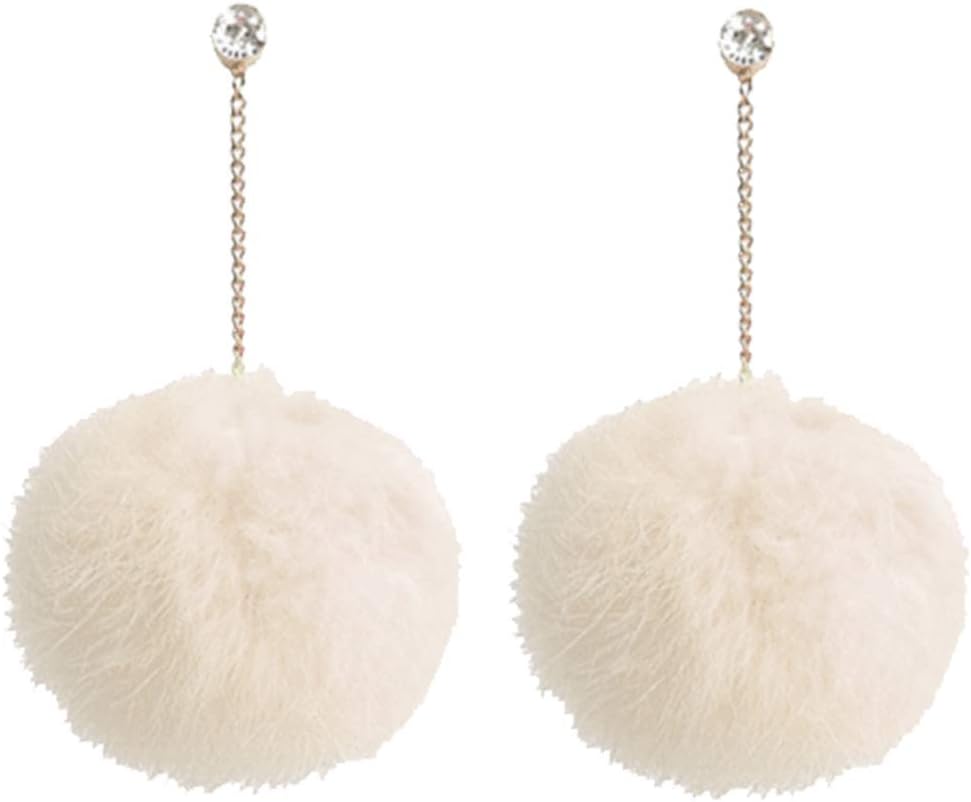 Faux Fur Pom Pom Tassel Drop Dangle Earrings Set -dropshippingabc.com