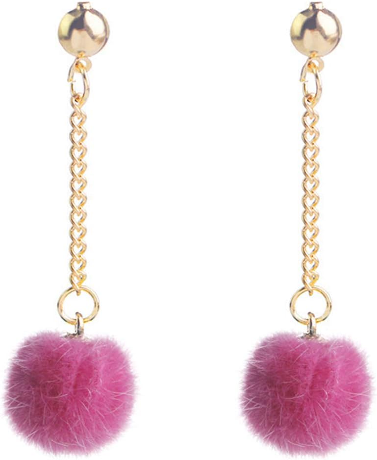 Faux Fur Pom Pom Tassel Drop Dangle Earrings Set