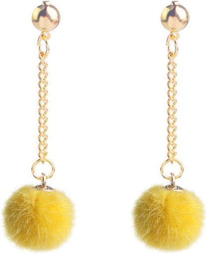Faux Fur Pom Pom Tassel Drop Dangle Earrings Set