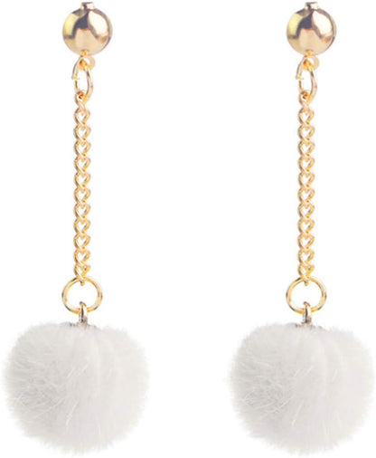 Faux Fur Pom Pom Tassel Drop Dangle Earrings Set