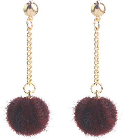 Faux Fur Pom Pom Tassel Drop Dangle Earrings Set