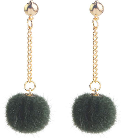 Faux Fur Pom Pom Tassel Drop Dangle Earrings Set