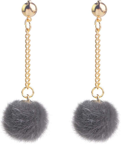 Faux Fur Pom Pom Tassel Drop Dangle Earrings Set -dropshippingabc.com