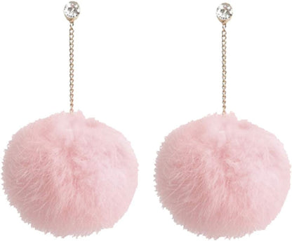 Faux Fur Pom Pom Tassel Drop Dangle Earrings Set -dropshippingabc.com