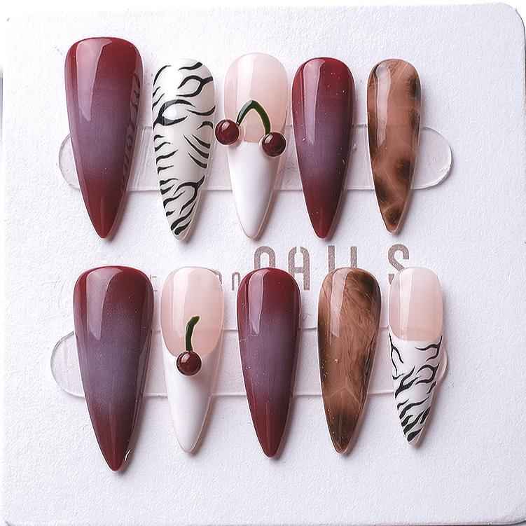 3D Floral Elegance Press On Nails - Long stiletto Glitter Gradient False Nails 1076