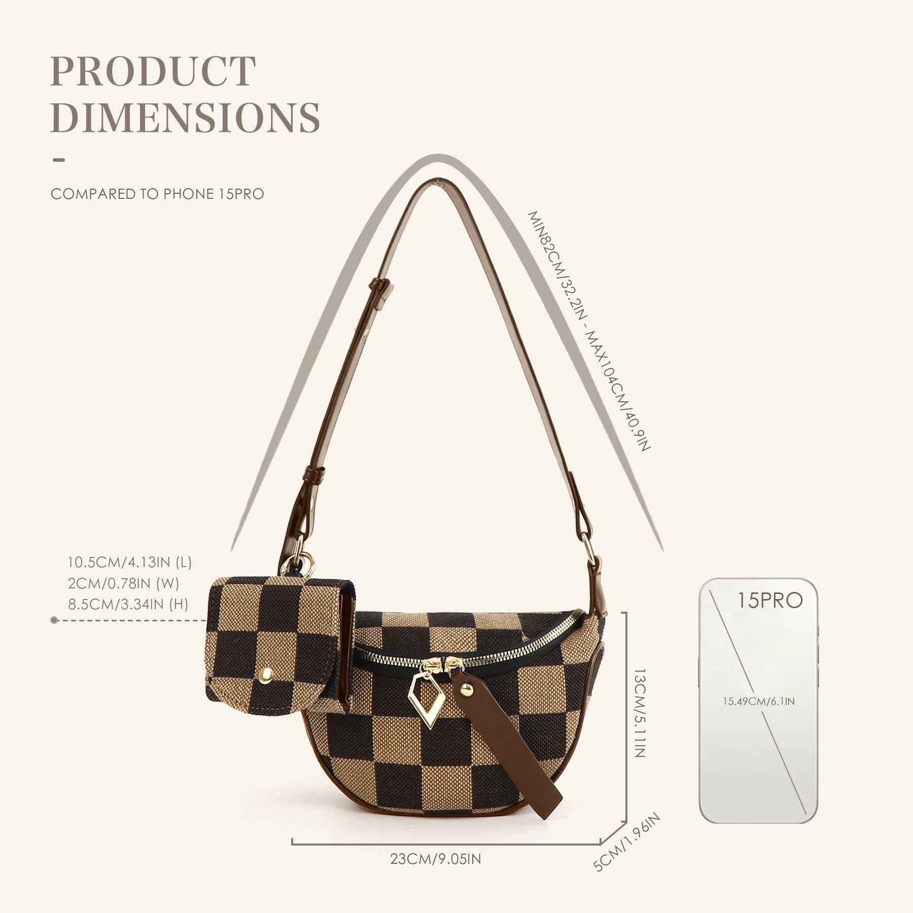 Checkerboard Canvas Crossbody Bag - 2-in-1 Compact Chest Bag & Fanny Pack for Everyday Commute