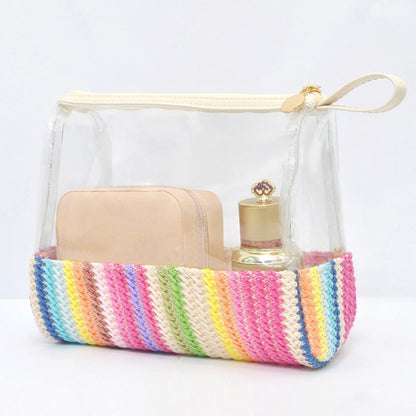Ladies straw wristlet purse, Cosmetics storage bag transparent, toiletries storage bag, Transparent Cosmetic Bag, -dropshippingabc.com