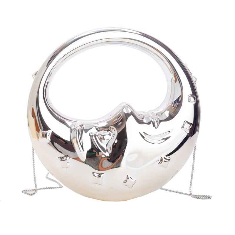 Moon Shape Acrylic Evening Bag - Unique Crescent Design Party Clutch Purse with Chain
