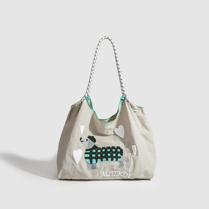 Embroidered Dog Pattern Hobo Bag - Large Capacity Nylon Shoulder Bag for Women Commuters -dropshippingabc.com