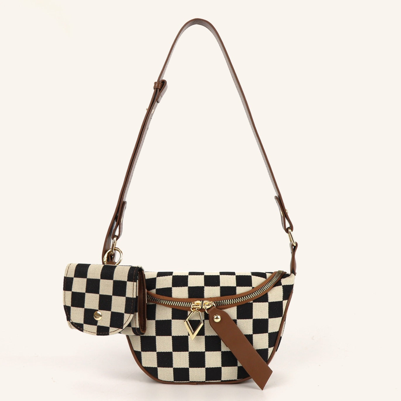 Small Crossbody Bag – Versatile Commute with Checkerboard Canvas, Compact Earphone Bag, Stylish 2-in-1 Chest Bag & Fanny Pack for Everyday Use -dropshippingabc.com