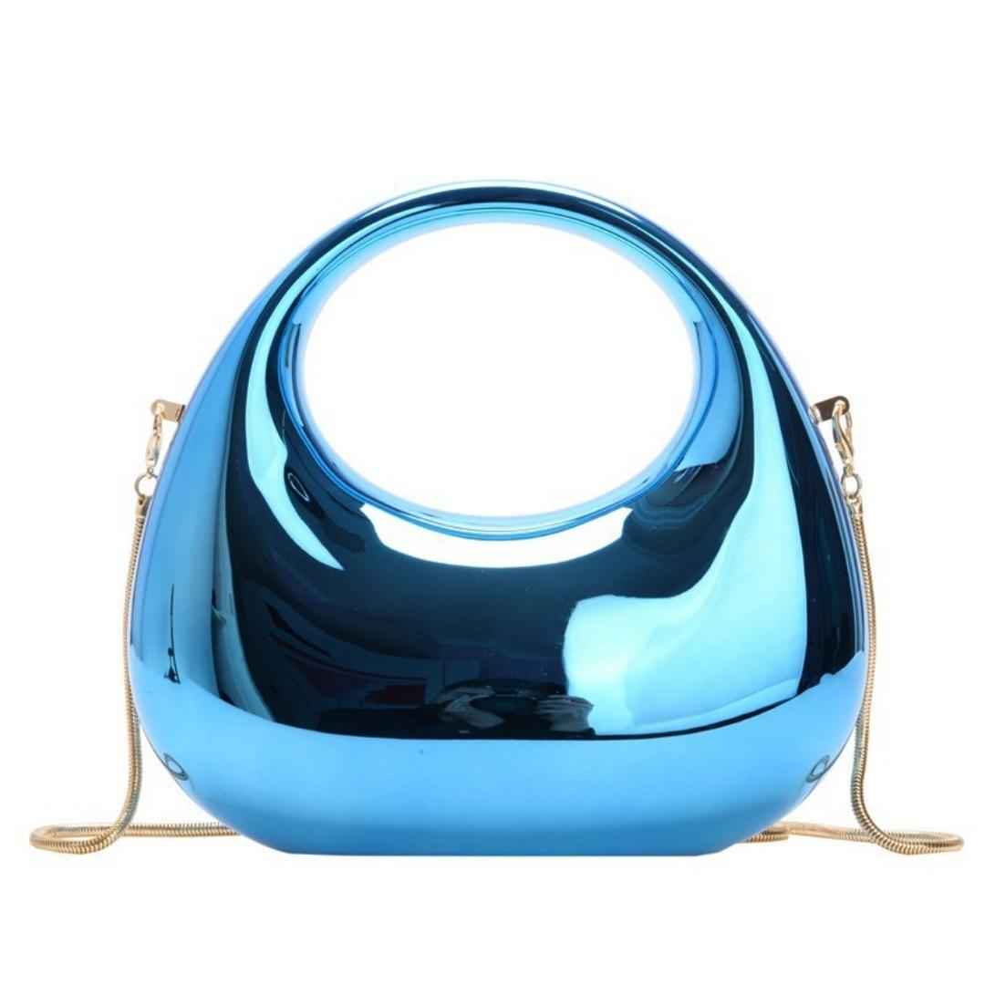 Acrylic Clutch Purse with Oval Bottom & Metal Top Handle - Versatile Chain Strap Evening Bag for Dinner & Parties