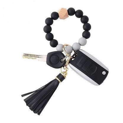 PU Tassel Keychain Bag charm Silicone Beaded Keychain Wristlet Key Ring Bracelet Cute Car Key Chain Holder for Women Girls -dropshippingabc.com