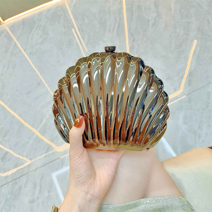 Women's Sparkly Seashell Acrylic Clutch - Metallic Evening Purse for Party & Prom