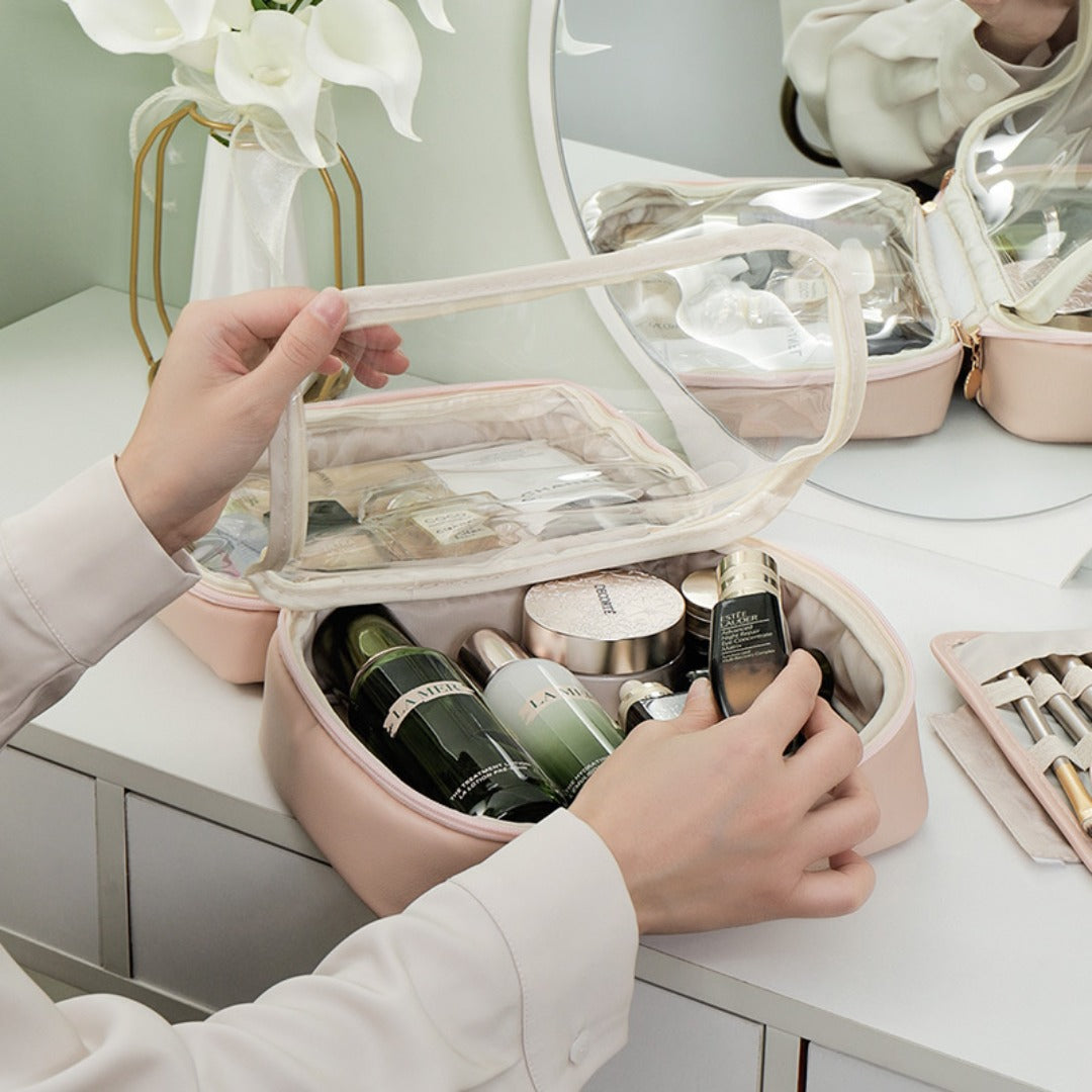 PU Square Makeup Bag - Large Capacity Portable Cosmetic Organizer with Compartments for Travel -dropshippingabc.com