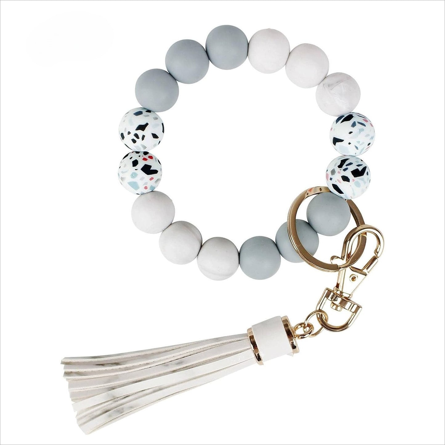 PU Tassel Keychain Bag charm Silicone Beaded Keychain Wristlet Key Ring Bracelet Cute Car Key Chain Holder for Women Girls -dropshippingabc.com