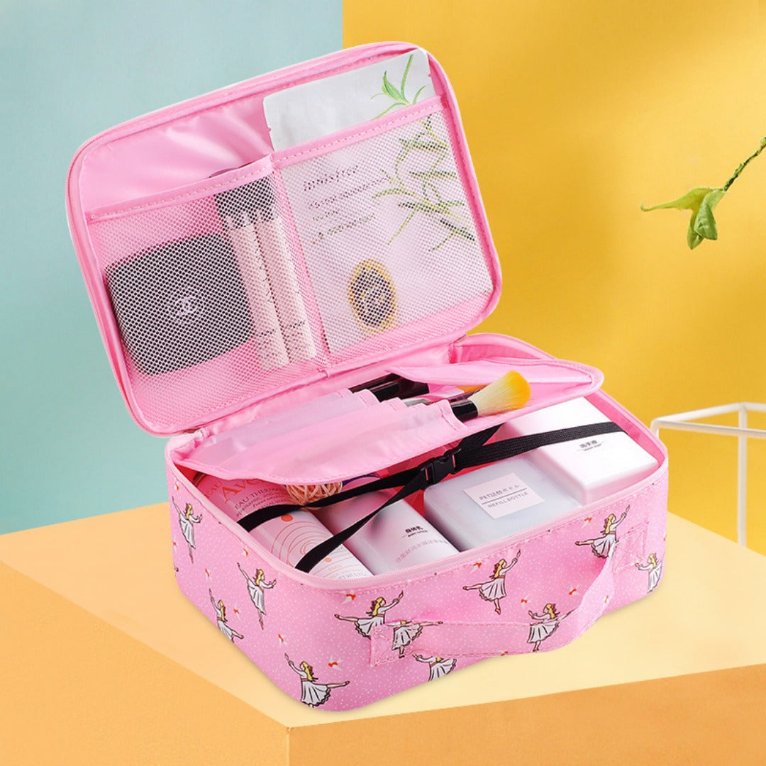 Travel Portable Large Capacity Cosmetic Bag - Printed Nylon Cosmetic Storage Case & Toilet Bag Organizer -dropshippingabc.com