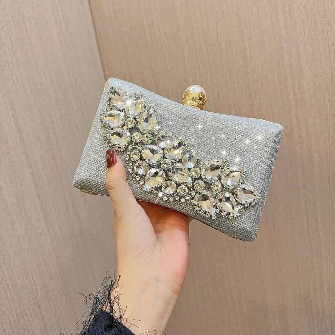 Rhinestone Evening Clutch Purse - Detachable Crossbody Chain Wedding & Birthday Party Dinner Bag Party Dinner Bag