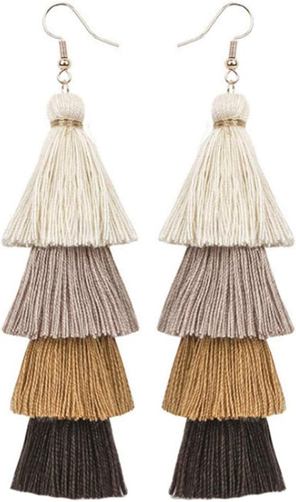 Faux Fur Pom Pom Tassel Drop Dangle Earrings Set