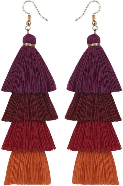 Faux Fur Pom Pom Tassel Drop Dangle Earrings Set