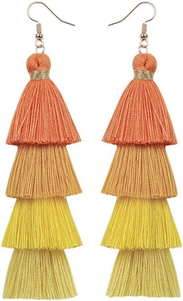 Faux Fur Pom Pom Tassel Drop Dangle Earrings Set