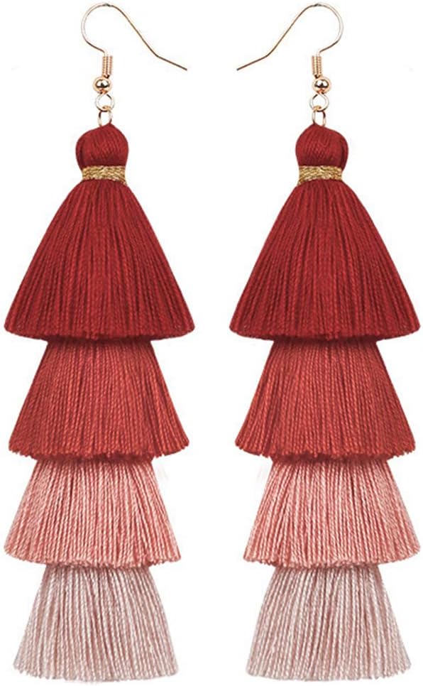 Faux Fur Pom Pom Tassel Drop Dangle Earrings Set