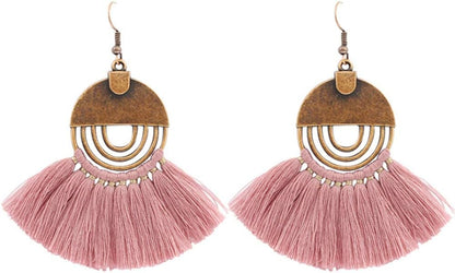 Faux Fur Pom Pom Tassel Drop Dangle Earrings Set
