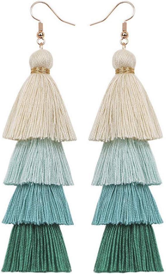 Faux Fur Pom Pom Tassel Drop Dangle Earrings Set