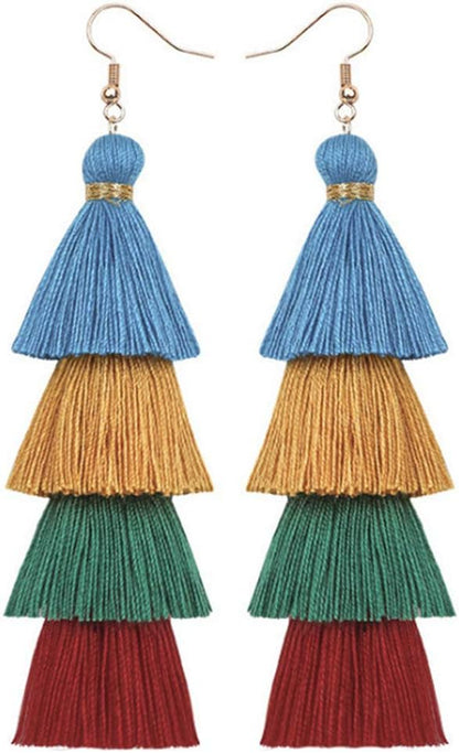 Faux Fur Pom Pom Tassel Drop Dangle Earrings Set