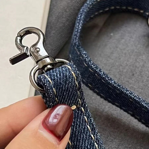 Denim Phone Bag with Clasp Closure - Soft Leather Handle & Adjustable Crossbody Strap -dropshippingabc.com