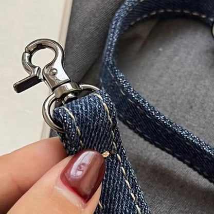 Denim Phone Bag with Clasp Closure - Soft Leather Handle & Adjustable Crossbody Strap -dropshippingabc.com