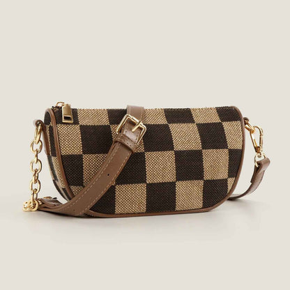 Checkerboard Canvas Crossbody Bag - 2-in-1 Compact Chest Bag & Fanny Pack for Everyday Commute