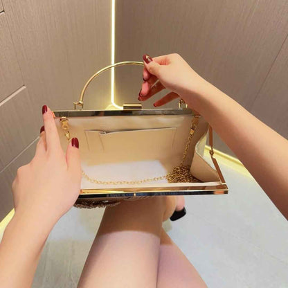 Pleated Evening Purse with Metal Top Handle - Detachable Crossbody Chain Clutch for Wedding & Banquet