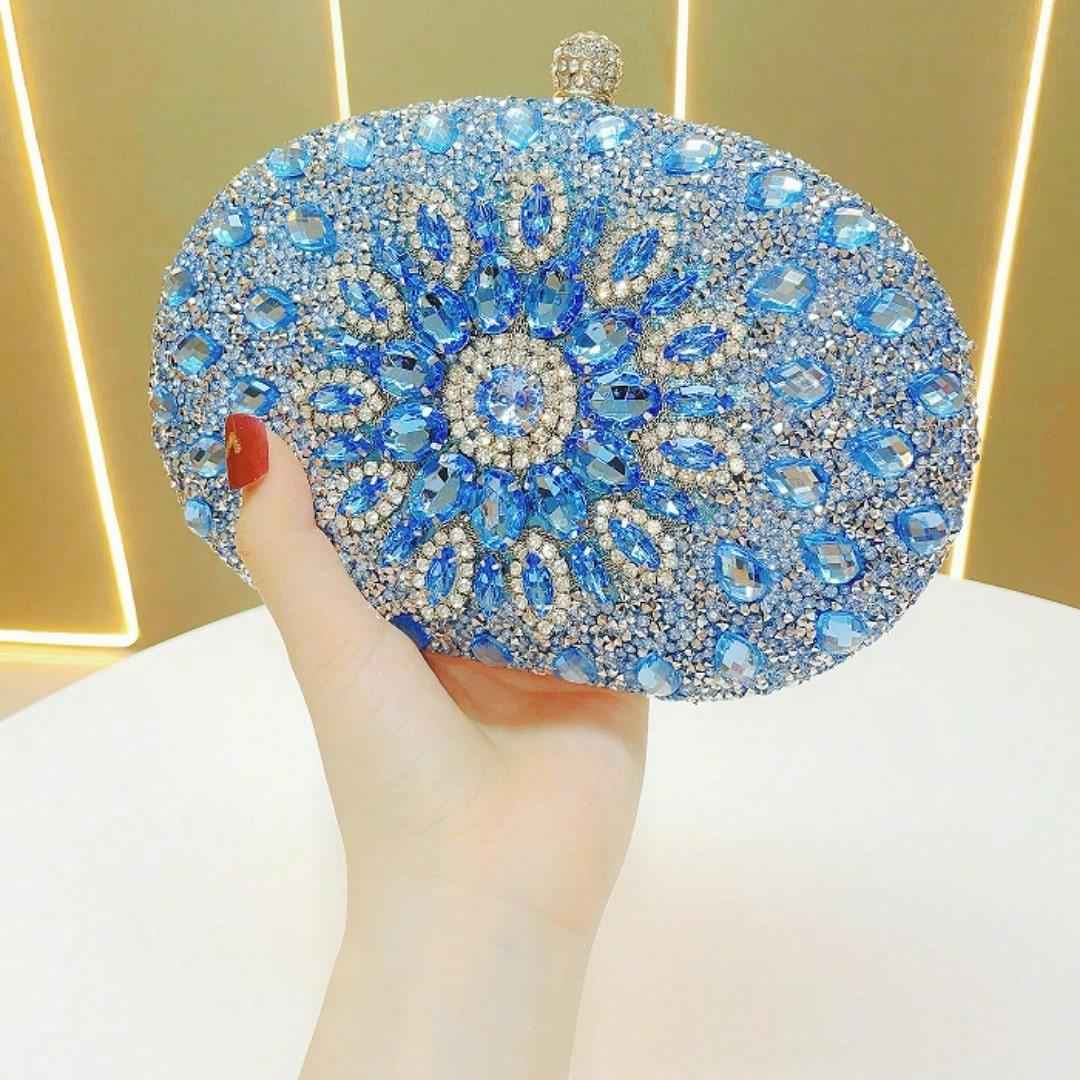 Elegant Oval Clutch Purses For Women Evening Bag Nude Purse Luxury Handbag Bride Wallet Glitter Multicolor Rhinestone Bags
