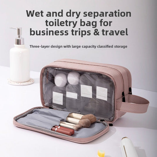 Men's 3-Layer Toilet Bag for Business Trip - Small Compact Cosmetic Organizer with Dry Wet Separation -dropshippingabc.com