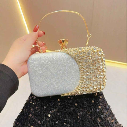 Women's Long Rhinestone Evening Bag - Sparkly Crystal Clutch with Crossbody Chain for Bride Wedding Party Prom