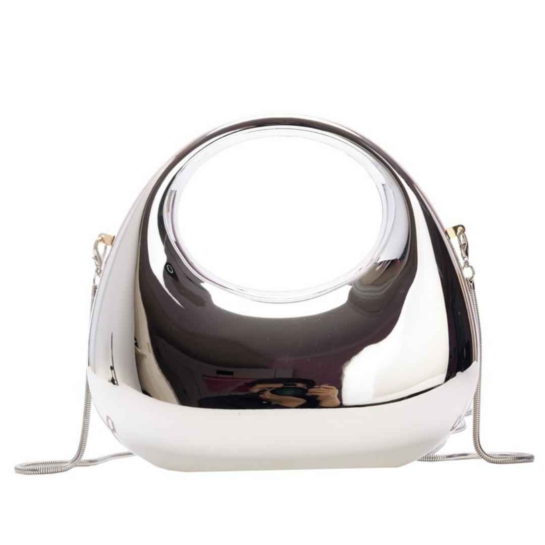Acrylic Clutch Purse with Oval Bottom & Metal Top Handle - Versatile Chain Strap Evening Bag for Dinner & Parties