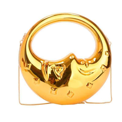 Moon Shape Acrylic Evening Bag - Unique Crescent Design Party Clutch Purse with Chain