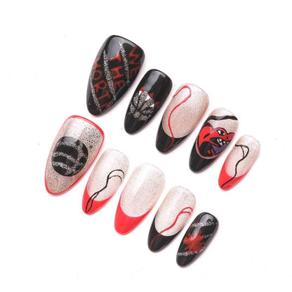 Handmade 3D Floral Almond Press On Nails - Short Shiny False Nails with Glue for Women 1074