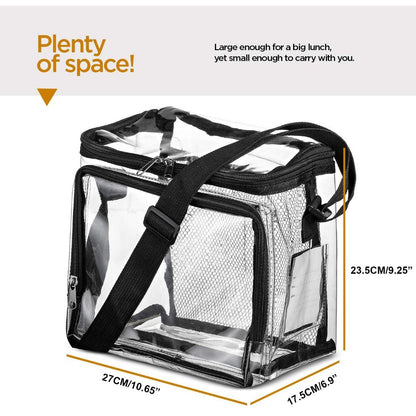 PVC Clear Lunch Bag with Adjustable Strap - Front Storage Compartment & Mesh Pocket -dropshippingabc.com