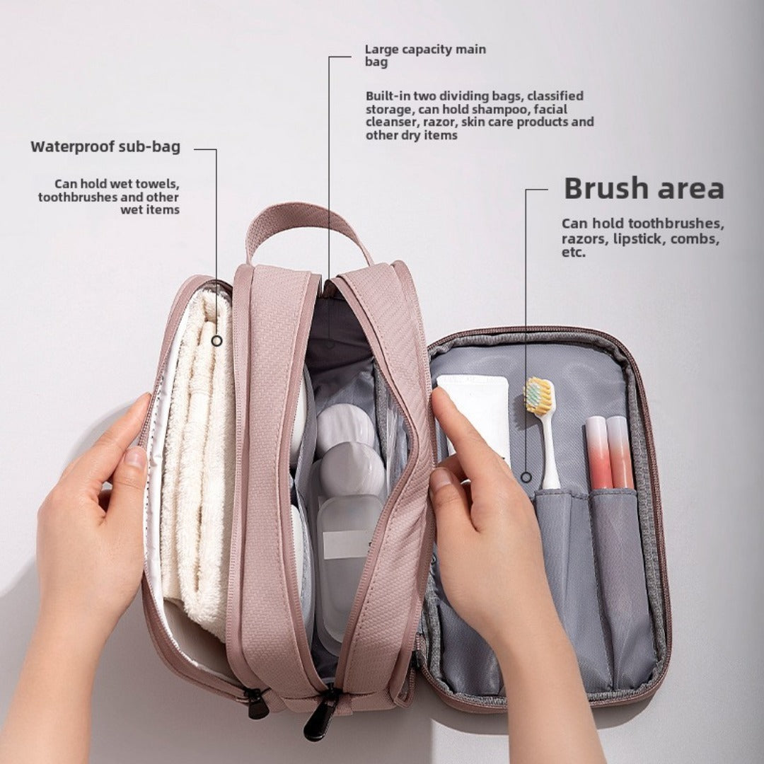 Men's 3-Layer Toilet Bag for Business Trip - Small Compact Cosmetic Organizer with Dry Wet Separation -dropshippingabc.com