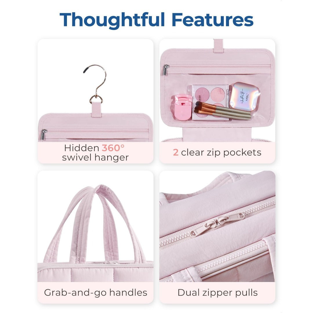 Travel Toilet Bag with Jewelry Storage - Hanging Toilet Bag & Fluffy Cosmetic Bag with Compartments -dropshippingabc.com