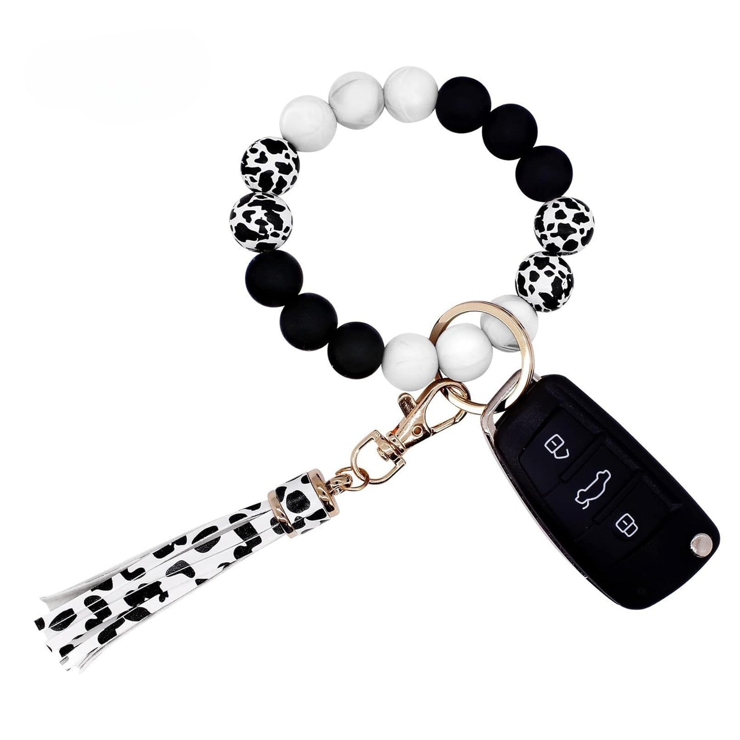 PU Tassel Keychain Bag charm Silicone Beaded Keychain Wristlet Key Ring Bracelet Cute Car Key Chain Holder for Women Girls -dropshippingabc.com