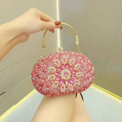 Elegant Oval Clutch Purses For Women Evening Bag Nude Purse Luxury Handbag Bride Wallet Glitter Multicolor Rhinestone Bags